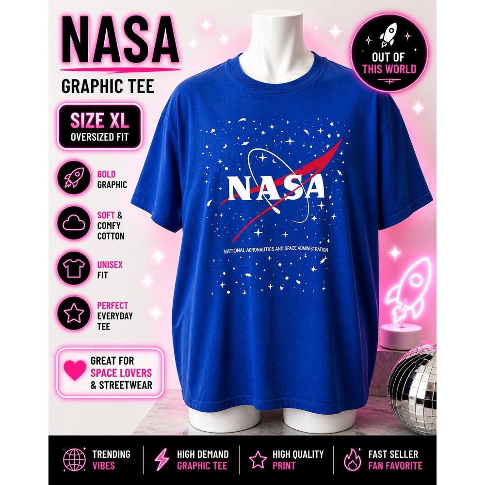 Fifth Sun NASA Space Logo Graphic T-Shirt Mens XL Royal‎ Blue Cotton